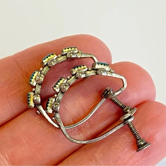 Vintage Sterling Silver Turquoise Screw Back Earrings Hoop Southwestern Native - Picture 3 of 13
